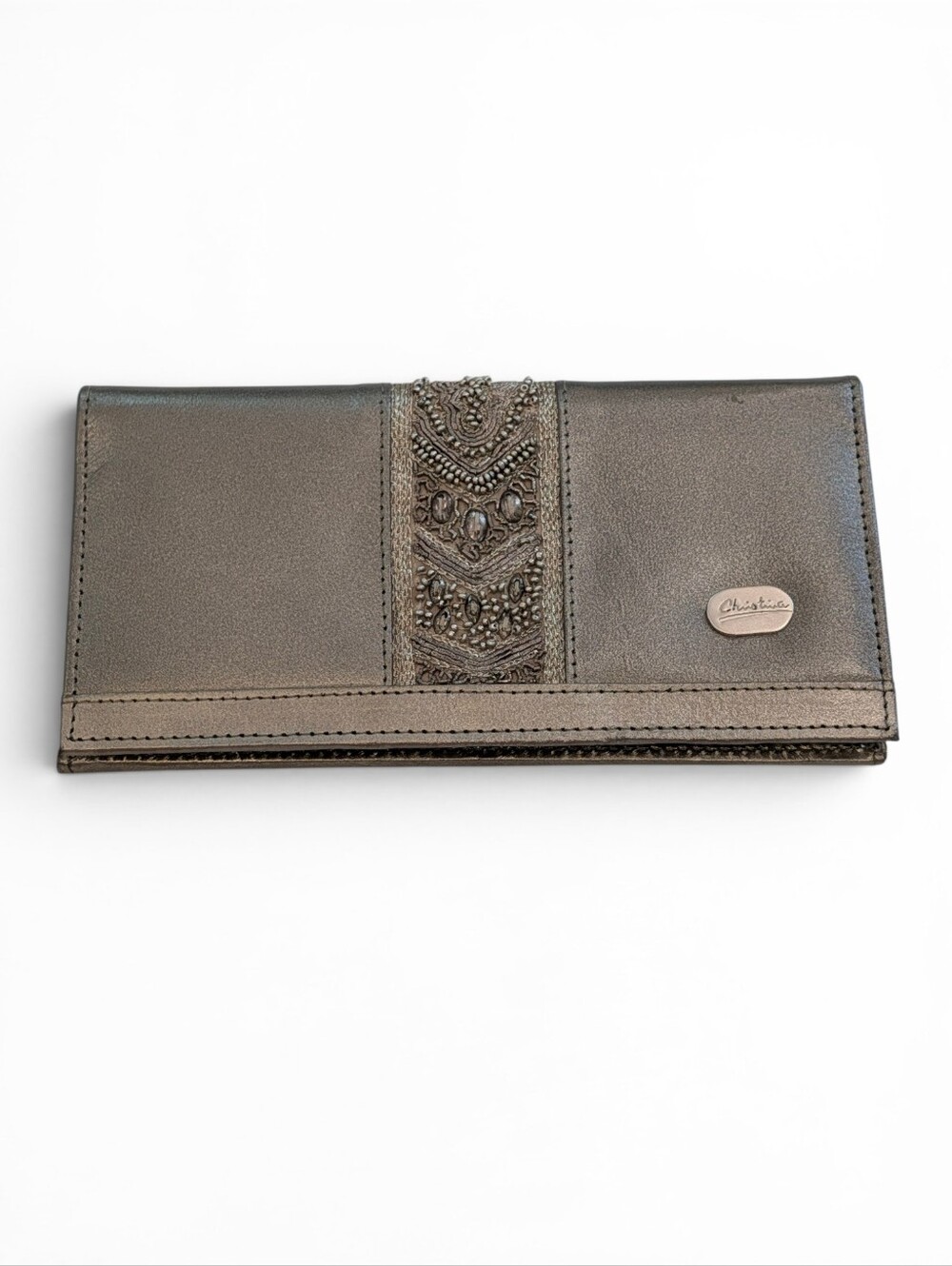 Christina Metallic Brown Embossed Leather Long Wallet Like New